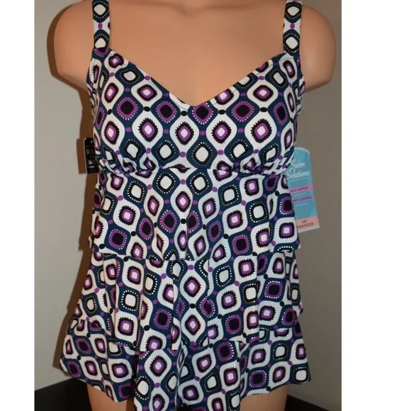 Swim Solutions Swimdress One piece Triple Tier Fauxkini Ruffled 24W - Picture 3 of 5